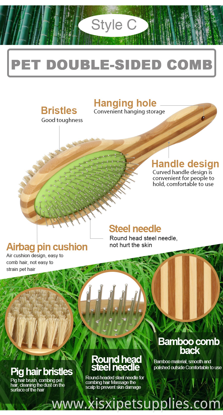Factory Wholesale Three Style Bamboo Wooden Long Pin Cat Bristle Brush Pet Dog Massage Grooming Brush